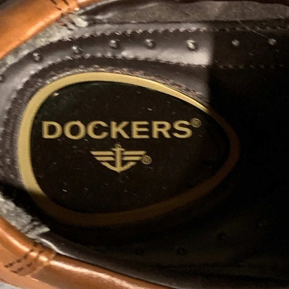 Dockers Derby Shoes Men 11W Tan Leather Square Bicycle Toe 90-27242 Dress Casual